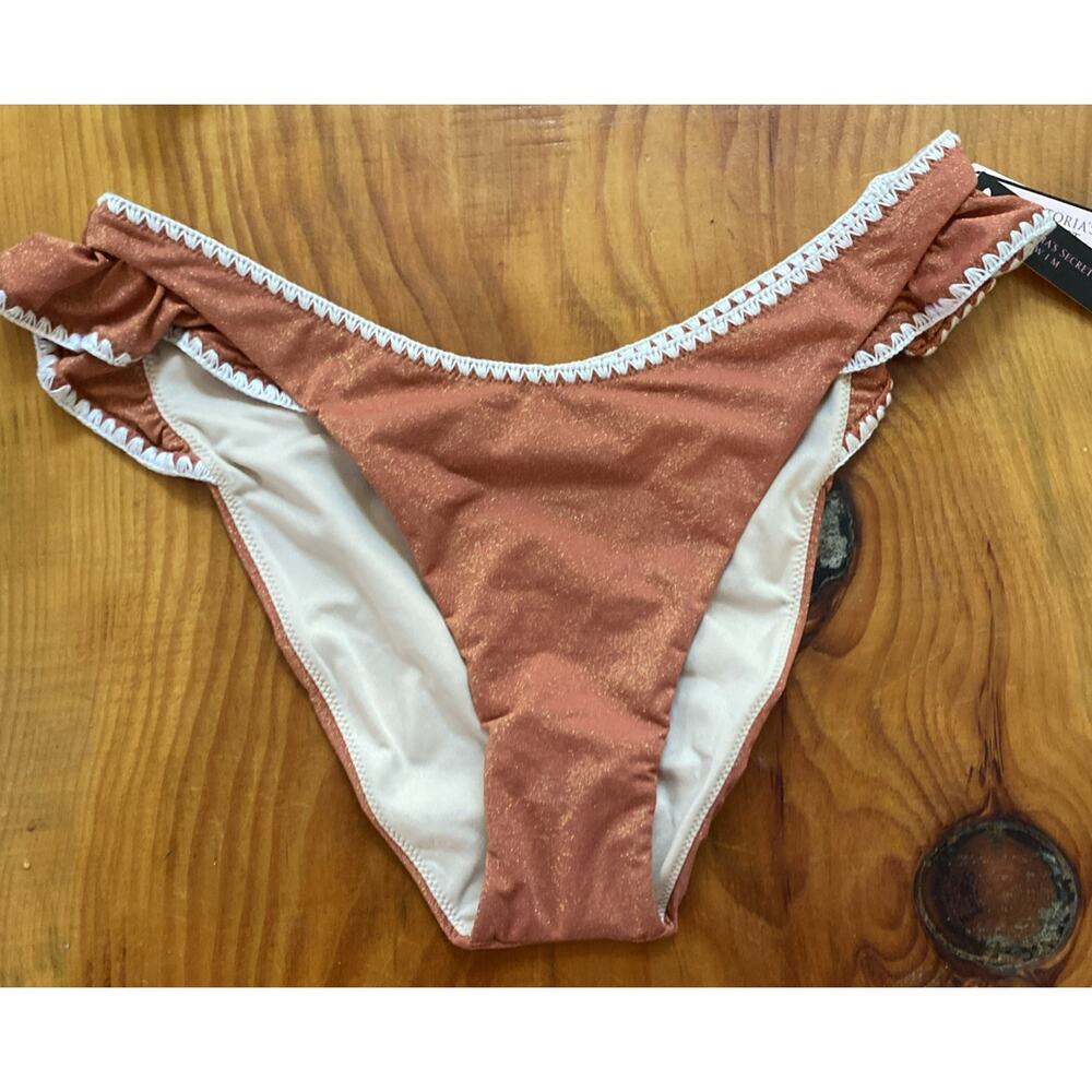 Victorias Secret Tan Shimmer Glitter Two Piece Swimsuit XXL Top M Bottom - Picture 11 of 11